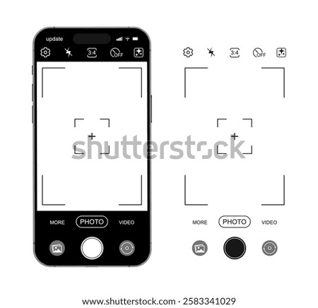 Smartphone photo camera interface mockup with photo button, grid, focus and function icons