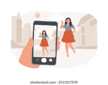 Smartphone-Fotografie einzelne Cartoon-Vektorgrafiken. Männer Hand halten Smartphone und ein Foto, mobile Fotografie kreatives Hobby, Freizeit Kunst Aktivität Vektorgrafik.