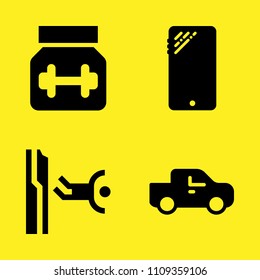smartphone, pick up truck, protein and base jumping vector icon set. Sample icons set for web and graphic design