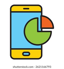 Smartphone with pie chart analysis outline icon	
