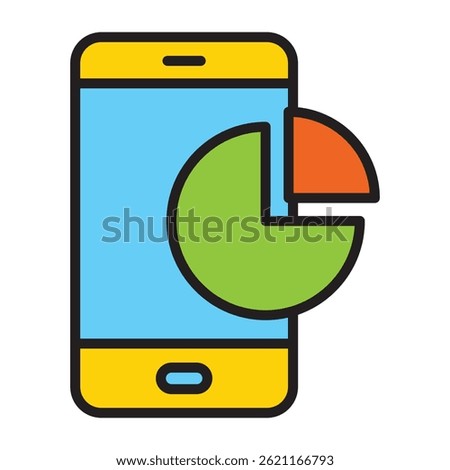 Smartphone with pie chart analysis outline icon	
