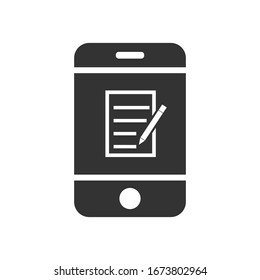 Smartphone with a piece of paper and a pencil. Simple flat design for website and app logo. Stock illustration of a Notepad on a smartphone.