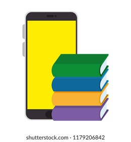 smartphone with pile text books