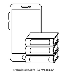 smartphone with pile text books