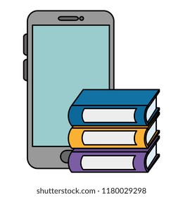 smartphone with pile text books