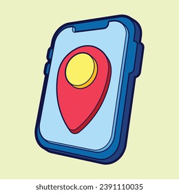 Smartphone with Pin Mark Sign Flat Design Style Vector