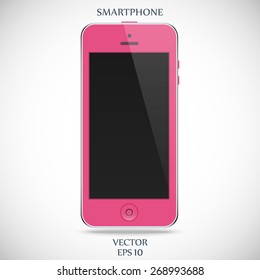 smartphone pink color with black touch screen and flare isolated on grey background. detailed and realistic mobile phone mockup. stock vector illustration