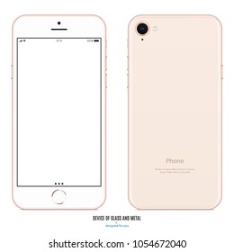 smartphone pink color with blank touch screen saver and backside isolated on white background. realistic and detailed mobile phone mockup. stock vector illustration