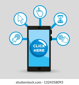 smartphone with pixel mouse cursor icon