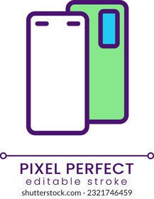 Smartphone pixel perfect RGB color icon. Mobile device for communication. Cellphone model. Isolated vector illustration. Simple filled line drawing. Editable stroke. Poppins font used