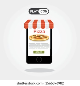 Smartphone with pizza on the screen. Order fast food concept. Flat vector illustration.