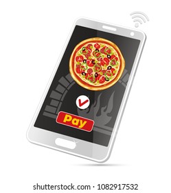 Smartphone pizza order online with e-commerce service delivery