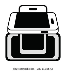 A smartphone placed on top of a printer, showcasing modern technology devices