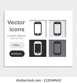 Smartphone placed on web page template flat vector icon.