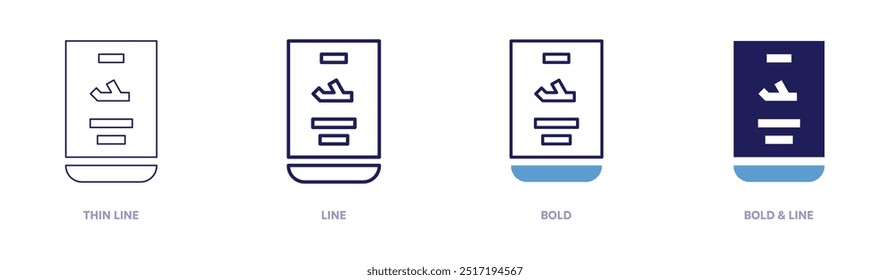Ícone do plano do smartphone em 4 estilos diferentes. Linha fina, Linha, Negrito e Linha Negrito. Estilo duotônico. Traçado editável.
