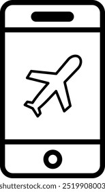 Smartphone with plane icon. e-ticket phone app vector icon. Replaceable vector design.