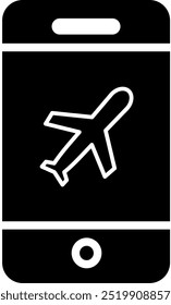 Smartphone with plane icon. e-ticket phone app vector icon. Replaceable vector design.