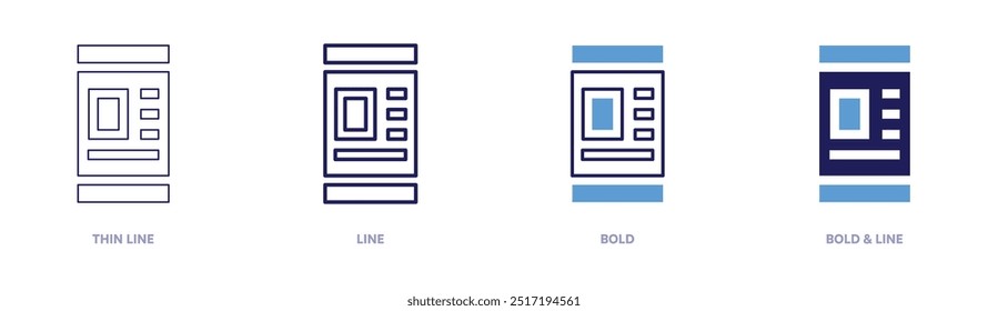 Smartphone plans icon in 4 different styles. Thin Line, Line, Bold, and Bold Line. Duotone style. Editable stroke.