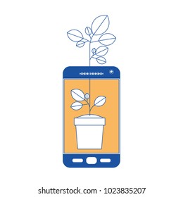 smartphone with plant in pot