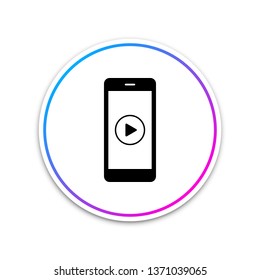 Smartphone with play button on the screen icon isolated on white background. Circle white button. Vector Illustration