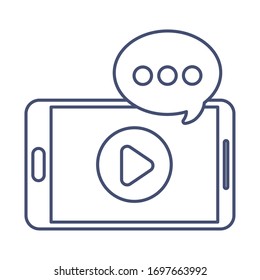 smartphone with play button on the screen, line style icon vector illustration design