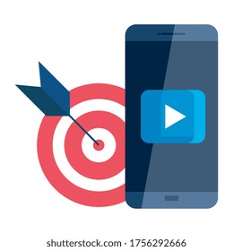 smartphone with play button and target design, Digital marketing and ecommerce theme Vector illustration