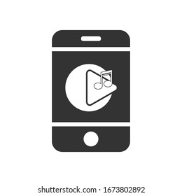Smartphone with a player or player button to play a tune. Simple flat design for website and app logo