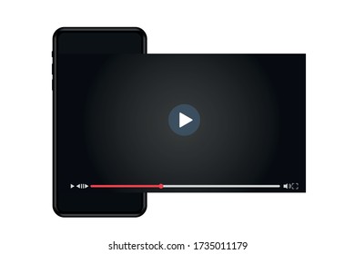 Smartphone with player interface. colorful multimedia frame. The location of the streaming window, player. Social media concept. Vector illustration