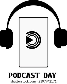 Smartphone playing podcast. Headphones and mobile phone. Vector icon illustration. Nice design for Podcast Day and Radio Day.