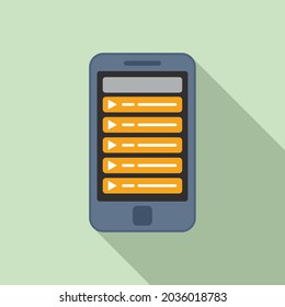 Vector plano de icono de aplicación de lista de reproducción de Smartphone. Interfaz del jugador. Audio de radio