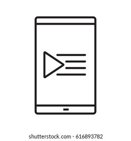 Smartphone playlist linear icon. Thin line illustration. Smart phone with music play list contour symbol. Vector isolated outline drawing