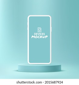 Smartphone podium mockup with blank screen for mobile application presentation, Mobile display stage pedestal on minimal scene