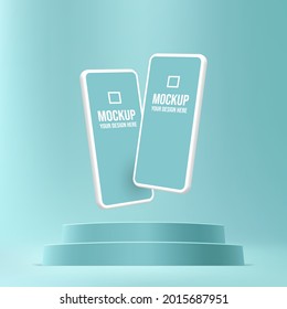 Smartphone podium mockup with blank screen for mobile application presentation, Mobile display stage pedestal on minimal scene