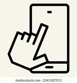 Smartphone mit Zeigezeilensymbol. Berühre die Vektorgrafik auf dem Bildschirm, einzeln auf weiß. Klicken Sie auf den umrissenen Mobilbildstil für und App. EPS10.