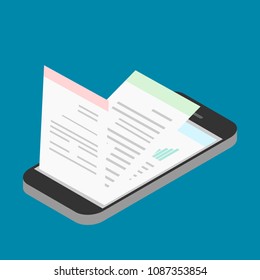 smartphone with pop-up document files 