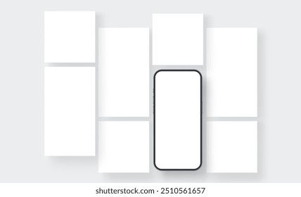 Smartphone With Posts and Stories Templates for Social Media. Vector Illustration