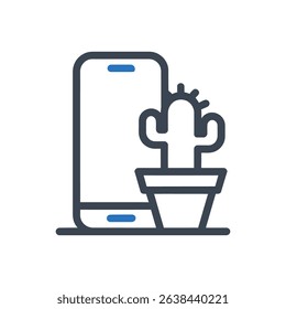 smartphone with a potted cactus beside it icon