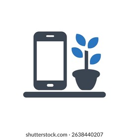 smartphone with potted plant beside it icon