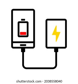 Smartphone with power bank icon. Mobile phone charging with powerbank design concept. Illustration vector