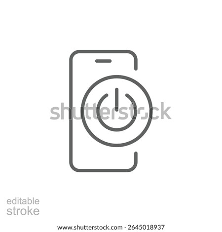 Smartphone Power Button Icon Vector, Minimal Line Style for Digital Detox, Mobile Screen Off, Tech Break, Phone Shutdown, Editable Stroke Isolated Icon Design