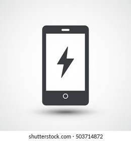 Smartphone power charge icon. Cellphone lightning bolt sign. Mobile thunderbolt symbol