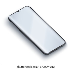 Smartphone presentation mockup. Sample frameless model smartphone with notch and touchscreen showcase. Technology application mockup. Vector Illustration isolated on white background.