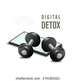 Smartphone presionado por tonterías. El concepto de un estilo de vida saludable sin tecnología digital. Ilustración vectorial.