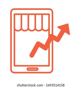 smartphone with price hike arrow up infographic line style vector illustration design