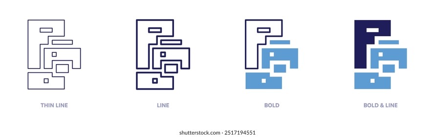 Smartphone printer icon in 4 different styles. Thin Line, Line, Bold, and Bold Line. Duotone style. Editable stroke.