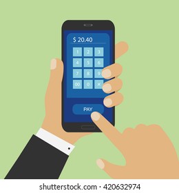 Smartphone with processing of mobile payments from credit card. Payment of goods via your smartphone with card. Vector illustration
