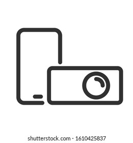 smartphone and projector, linear icon. Editable stroke