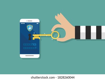 Smartphone protected by firewall guard. Vector illustration
