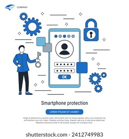 Smartphone protection, computer security, account control flat design style vector concept illustration