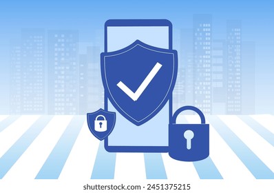 Smartphone mit Schutzschild und Vorhängeschloss, Datenschutz und PDPA-Konzept. Mobile Security App auf dem Smartphone-Bildschirm.Sichere Datenverwaltung und Schutz der Daten vor Hackerangriffen Vektorgrafik